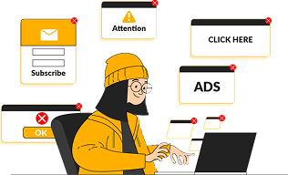 Person overwhelmed by popup ads